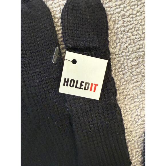 Carolina Amato Men Holed It One Size Black Cashmere Gloves - Picture 5 of 5